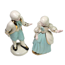 Antique Colonial Couple Porcelain Figures Green White Gold Décor 5.75&quot; - £15.97 GBP