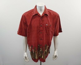 TXT Men&#39;s Hawaiian Button Up Shirt Size Large Red Orange Tiki Print Shor... - $13.84