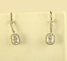 Vtg Sterling 925 Thai FAS Cushion Cut CZ Stone Halo Drop Dangle Stud Earrings - £31.65 GBP