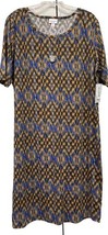 NWT LuLaRoe 2XL Black Gold Royal Blue Green Geometric Striped Julia Shea... - $29.69