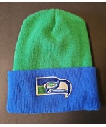Vintage 1990s Seattle Seahawks Cuffed Two Tone Blue Green Beanie Adult - £23.21 GBP