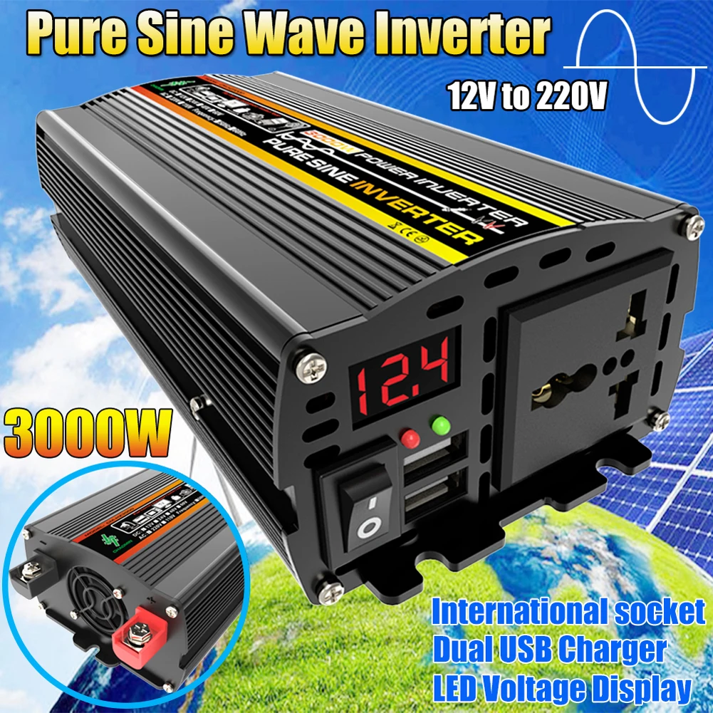 3000/4000/6000/8000W Power Converter LED Display Dual USB Pure Sine Wave DC 12V - £77.88 GBP+