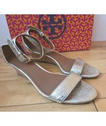 Tory Burch Savannah Womens Sandals Sz 6.5 Metallic Gold Ankle Strap Wedg... - $102.77 CAD