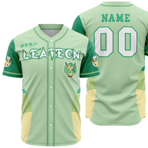Custom Baseball Jersey Anime Shirt Pokeom Leafeon Unisex Jersey Birthday... - £21.25 GBP+