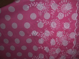 4yds Stunning Pink &amp; White Chic Polka Dot Print W/ Eyelet Border Voile Fabric - £30.84 GBP