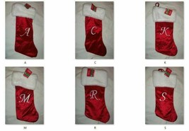 Christmas Stocking 18&quot; White Monogram Letter on Red Select Letter Below - £19.80 GBP