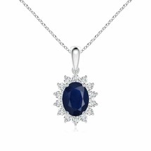 ANGARA Oval Sapphire Pendant with Floral Diamond Halo in 14K Gold | 18&quot; Chain - £1,069.11 GBP
