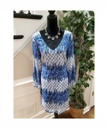 Emma &amp; Michele Womens Blue White Floral Polyester V Neck Knee Length Dre... - $508.49 MXN