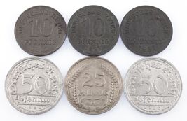 Lot of 6 German Empire &amp; Weimar Republic Coins (1910 - 1922 10 Pf - 50 PF) - $71.70