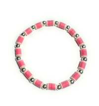 Heishi Pink Beaded Stretch Anklet with Silver Metallic Beads - $5.99