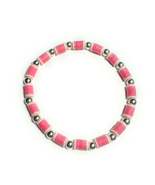 Heishi Pink Beaded Stretch Anklet with Silver Metallic Beads - $8.18 CAD