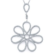0.80 CT Floral Art Deco Diamond Pendant Necklace 14k White Gold - £940.85 GBP