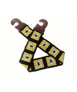 Handmade Glass Beaded Stretch Belt Wood Buckle Yellow Black Made in Indo... - £14.93 GBP