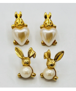 Two Pair AVON Gold Tone Faux Pearl Jelly Belly Bunny Rabbit Earrings - £28.48 GBP