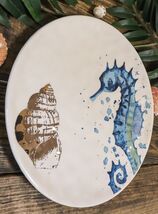Pack Of 2 Nautical Marine Blue And White Seahorse Ceramic Wall Decor Plates - $19.99