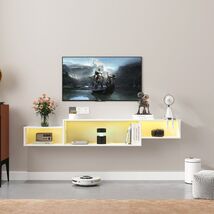 65.35" Floating TV Stand w/ LED Lights &amp; Charging Station - $136.99