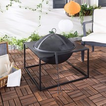 Safavieh Pit2002A Outdoor Collection Leros Black Square Fire Pit - £266.97 GBP