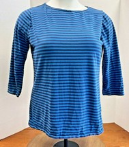 Denim &amp; Company Womens LRG Cotton Blend 3/4 Sleeve Tee Blue Stripes 23&quot; ... - £6.65 GBP