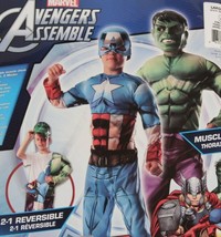 Marvel Avengers 2-In-1 Muscle Chest Hulk/Captain America Deluxe Costume 12-14 - £24.64 GBP
