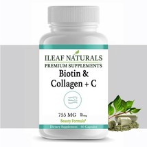 iLeafNaturals Biotin + Collagen + Vitamin C 755 MG - 60 Veggie Capsules - £13.44 GBP