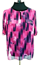 Ellen Tracy Blouse Women&#39;s Size Large Multicolor Geometric Short Sleeve Pullover - £11.67 GBP