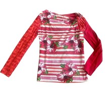 Desigual Striped Floral Bold Print Shirt Top Blouse Long Sleeves Stretch Medium - £27.29 GBP