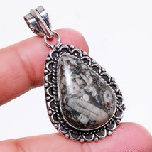 Black Fossil Coral Pear Shape Gemstone Handmade Pendant Jewelry 2.20" SA 670 - $4.99