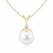 ANGARA 10mm Freshwater Pearl V-Bale Pendant with Diamond in 14K Solid Gold - £319.02 GBP