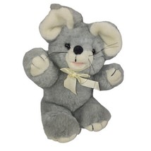Vintage Cuddle Wit Plush Gray Mouse Stuffed Animal Toy Satin Bow 12&quot; - £9.05 GBP