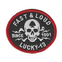 LUCKY 13 IRON ON PATCH 3&quot; Fast and Loud Thirteen Black Red Hot BIker Emb... - $4.95
