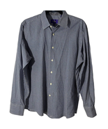 Tallia Men Gingham Button Front Shirt Size M 15.5 Blue Collar Long Sleeve Cotton - $17.89