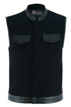 Motorcycle Vest Black Denim Leather Trims Vance Leather VB914L - $95.83 CAD+