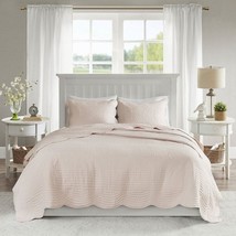 King Size 3 Piece Reversible Scalloped Edges Microfiber Quilt Set in Blush - $3,905.98 MXN