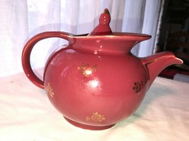 Vintage Maroon Hall Windshield Teapot Tea Pot 6 Cup Gold Rose Decoration - £27.33 GBP