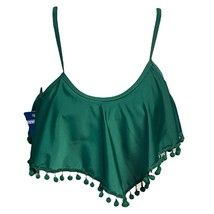 Leaf Green Swim Top Pom Trim Stretch Women Beach Stretch - £7.33 GBP