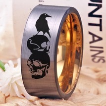 Men Odin Raven with Skull Ring 10mm Men&#39;s Tungsten Rings for Women Ring Wedding  - £30.01 GBP