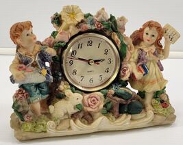 MN) Tabletop Mantel Boy Girl Bunny Garden Clock Battery Analog Shelf Clock - $5.93