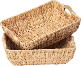 Fairyhaus Small Hand Woven Water Hyacinth Storage Baskets Set Of 2, 14X10X512&quot; - £34.36 GBP