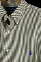 Ralph Lauren Shirt Size 17 XL Button Down Mens Pinstripe Long Sleeve White Green - $40.92