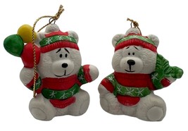 VTG 90s Brinns Two Porcelain Snow Bears Christmas Ornaments Pair - £11.72 GBP