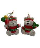VTG 90s Brinns Two Porcelain Snow Bears Christmas Ornaments Pair - £11.92 GBP