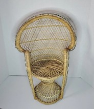 Mini Peacock Wicker Fan Back Rattan Chair 16” Doll Plant Stand Boho Decor - £18.60 GBP