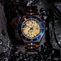 BOBO BIRD Men&#39;s Wristwatch Automatic Mechanical Watches Skeleton Gold Wooden Mec - £95.53 GBP
