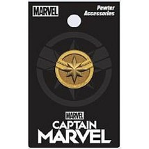 Marvel Comics Captain Marvel Round Logo Antique Gold Pewter Enamel Pin UNUSED - £6.13 GBP