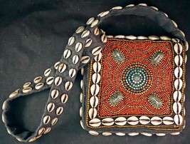Handmade Tibetan Beaded Coral Turquoise &amp; Shell Black Fabric Purse Handbag - £71.72 GBP