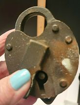 ANTIQUE BRASS HEART SHAPED LOCK WITH "M" ENGRAVED image 2