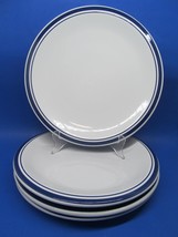 Culinary Arts Cafeware Set Of 4 Blue Bands On White 10&quot; Dinner Plates GC READ - £62.65 GBP