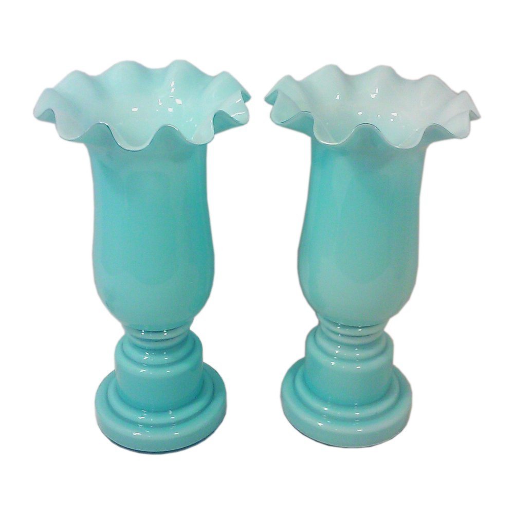 Fantastic 1950’s era Vintage Czechoslovakian Blue Cased Glass Torchieres... - $2,250.00
