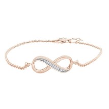 0.02CT Round Natural Diamond Infinity Love Adjust Bracelet 14K Rose Gold Plated - £73.63 GBP
