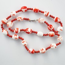 Venetian Red and White Glass Trade Bead Necklace Late 19th Century - $111.27